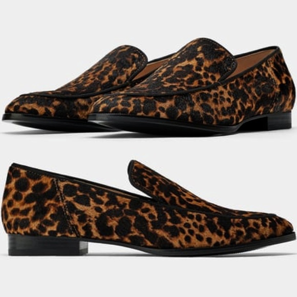 animal print leather loafers